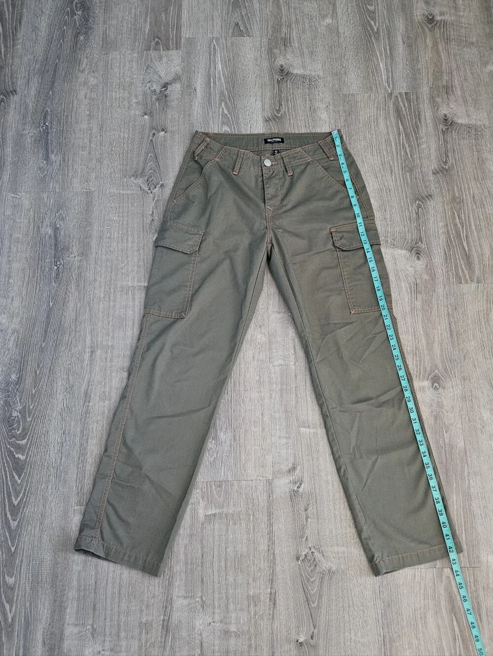 True Religion Cargo Pants Olive Green Kalamata Orange Stitch 108335 Mens Size 30